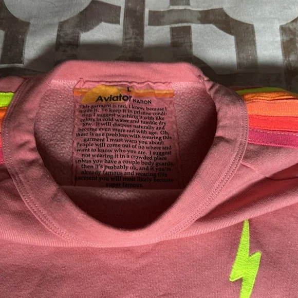 Aviator Nation Pink 5 Stripe Neon Crop Sweatshirt L NWOT Retired Style